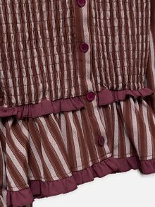 Nöista  Burgundy Striped, Gathered, Fitted, Ruffled Top  Romantic And Practical.  Wardrobe Staple For Women Dates, Everyday Wear,Parties.Fall Winter,Cute,. - Burgundy - View 10