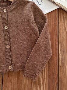 SHEIN Young Girl Young Girl Young Girl Young Girls Cardigans Autumn/Winter Fitted Crew Neck Sweater Jacket - Coffee Brown - View 6