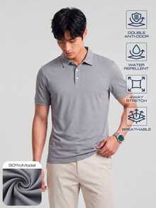 TekDrob 男士素色短袖休閒通勤 Polo 衫 - 灰色 - 查看 9
