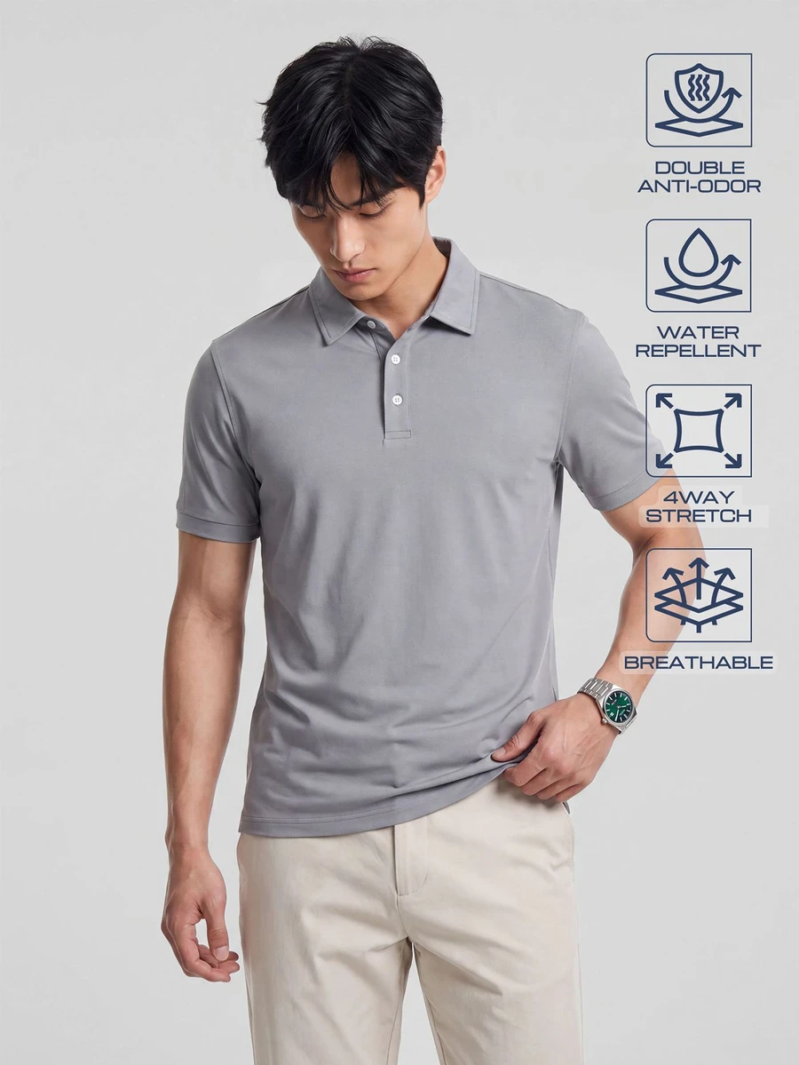 TekDrob 男士素色短袖休閒通勤 Polo 衫 - 灰色 - 查看 1