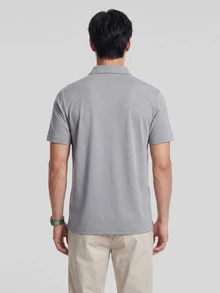TekDrob 男士素色短袖休閒通勤 Polo 衫 - 灰色 - 查看 3