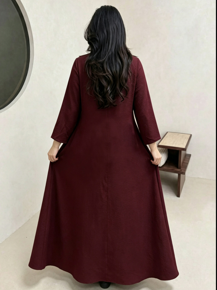 Al Najma 大尺碼蕾絲拼接純色阿拉伯風洋裝 - 中紫紅色 - 查看 2