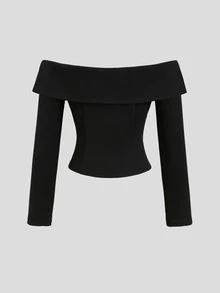 Sweetra Fashionable Sexy Off-Shoulder Design Spring Long Sleeve Elegant Minimalist Commuter Versatile American White-Collar Professional Style Women's Blazer - Black - View 4