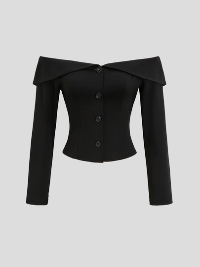 Sweetra Fashionable Sexy Off-Shoulder Design Spring Long Sleeve Elegant Minimalist Commuter Versatile American White-Collar Professional Style Women's Blazer