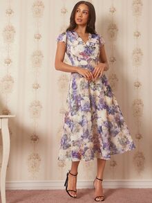 Amorya 女款V領花卉印花休閒派對長洋裝 - 紫色 - 查看 7