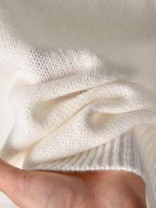 CosyJoli Plus Size Casual Color Block Round Neck Loose Batwing Sleeve Knitted Pullover T-Shirt,Back To School Fall/Winter - White - View 7