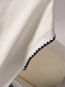 CosyJoli Plus Size Casual Color Block Round Neck Loose Batwing Sleeve Knitted Pullover T-Shirt,Back To School Fall/Winter - White - View 5