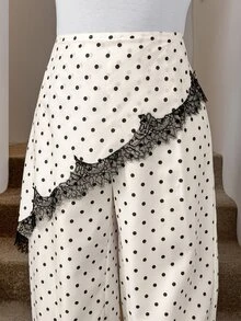 SHEIN LUNE Plus Size Lace Patchwork White Long Pants Brunch Office Evening Summer Curve Elegant - Black and White - View 3