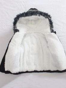 Elladie kids 女童連帽冬季外套，Y2K風格，Y2K上衣，秋季新品，秋冬抓絨內裡連帽外套 - 黑色 - 查看 7