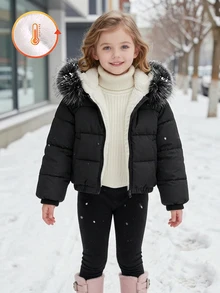 Elladie kids 女童連帽冬季外套，Y2K風格，Y2K上衣，秋季新品，秋冬抓絨內裡連帽外套 - 黑色 - 查看 9