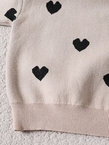 SHEIN 少女杏色時尚蝴蝶結圖案提花針織長袖套頭毛衣 - 白色 - 查看 5