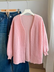 SHEIN 少女甜美百搭長袖針織開襟衫，適合日常穿著 - 淺粉色 - 查看 8