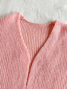 SHEIN 少女甜美百搭長袖針織開襟衫，適合日常穿著 - 淺粉色 - 查看 3