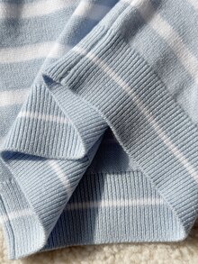 SHEIN Fashion Cute Baby Boys Knit Set, Bear Pattern Lapel Sweater Top & Footed Overalls Pullover - Blue - View 3
