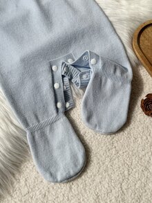 SHEIN Fashion Cute Baby Boys Knit Set, Bear Pattern Lapel Sweater Top & Footed Overalls Pullover - Blue - View 7