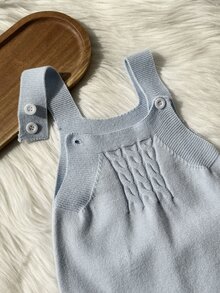 SHEIN Fashion Cute Baby Boys Knit Set, Bear Pattern Lapel Sweater Top & Footed Overalls Pullover - Blue - View 6
