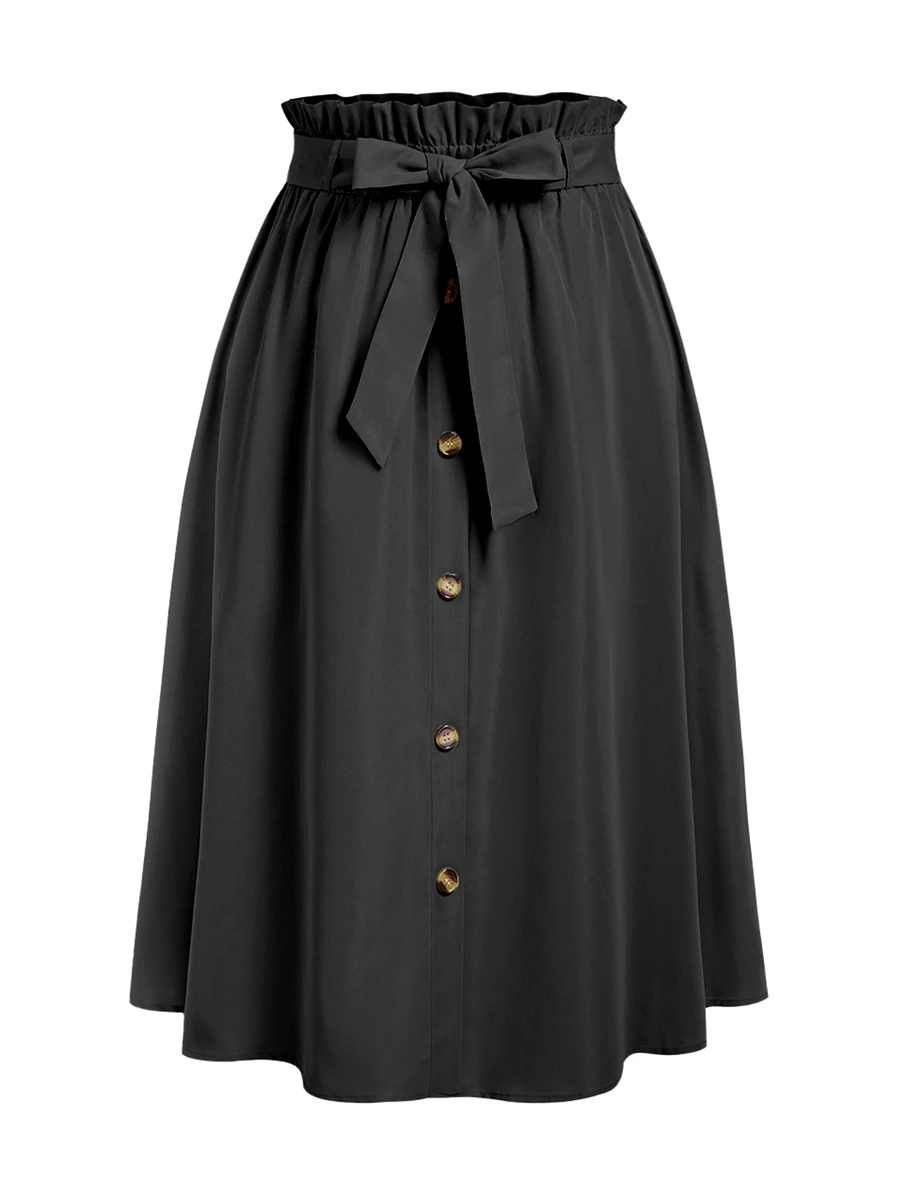 EMERY ROSE Plus Size Women's Solid Color Simple Daily Wear Belted Skirt Fall - Black - View 1