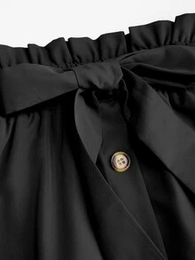 EMERY ROSE Plus Size Women's Solid Color Simple Daily Wear Belted Skirt Fall - Black - View 5