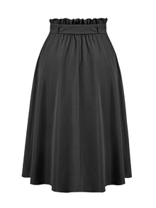 EMERY ROSE Plus Size Women's Solid Color Simple Daily Wear Belted Skirt Fall - Black - View 2