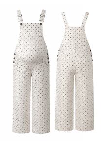 SHEIN Maternity Polka Dot Fashion Denim Overalls - Beige - View 7