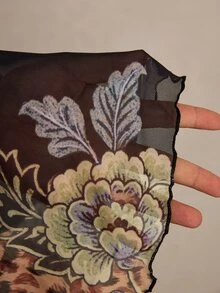 Freevana 大尺碼女款透視印花T恤，黑色圓領長袖，優雅日常穿著，荷葉邊飾邊，秋冬女裝 - 彩色 - 查看 8