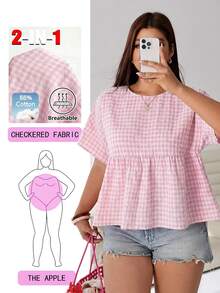 Solflare Light Pink Plaid Plus Size Women's Shirt - Baby Pink - View 1