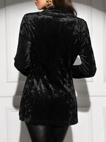 SHEIN Clasi 女款優雅秋季格紋西裝外套，百搭日常穿著長袖夾克，通勤經典格紋大衣，萬聖節之夜辦公室黑色 - 黑色 - 查看 2