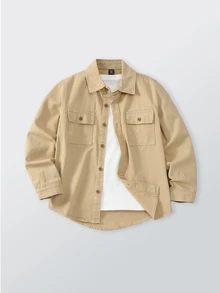 SHEIN Tween Boy Casual Korean Basic Denim Jacket Chic For Autumn/Winter School Khaki - Khaki - View 4