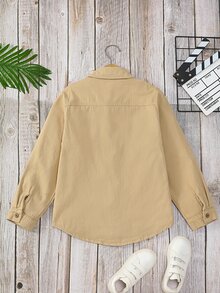 SHEIN Tween Boy Casual Korean Basic Denim Jacket Chic For Autumn/Winter School Khaki - Khaki - View 2