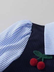 Toddler Girls 2pcs Polyester Lapel Collar Long Sleeve Striped Ruffle Applique Long Regular Fit Princess Shirt Set Back To School Fall Blue - Blue - View 8