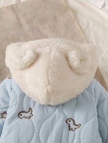 SHEIN Baby Knit Hooded Long Sleeve Letter Print Zip Pocket Long Loose Fit Fleece Lined Romper Winter Multicolor - Multicolor - View 7