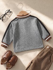 SHEIN 幼童男童秋冬拼接撞色休閒學院風獨角馬印花長袖 Polo 運動衫 - 藏蓝色 - 查看 2