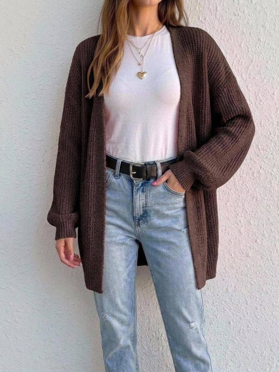 SHEIN Cardigan Kasual Serbaguna untuk Aktivitas Sehari-hari bagi Anak Perempuan Remaja - Coklat - View 1