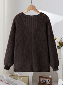 SHEIN Cardigan Kasual Serbaguna untuk Aktivitas Sehari-hari bagi Anak Perempuan Remaja - Coklat - View 2
