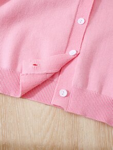 SHEIN Vintaside Kids 女童純色長袖單排扣休閒針織開襟衫 - 灰色 - 查看 3