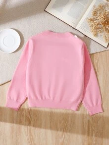 SHEIN Vintaside Kids 女童純色長袖單排扣休閒針織開襟衫 - 灰色 - 查看 5