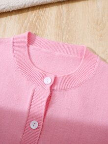 SHEIN Vintaside Kids 女童純色長袖單排扣休閒針織開襟衫 - 灰色 - 查看 7