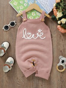 SHEIN 女嬰字母刺繡針織連身衣 秋季 - 粉色 - 查看 4