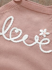 SHEIN 女嬰字母刺繡針織連身衣 秋季 - 粉色 - 查看 5