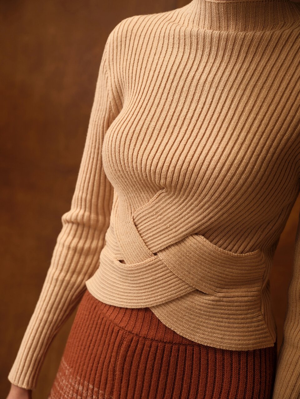MOTF WOMEN'S AUTUMN/WINTER MINIMALIST VERSATILE SOLID COLOR FUNNEL NECK TWISTED DESIGN SLIM FIT SWEATER