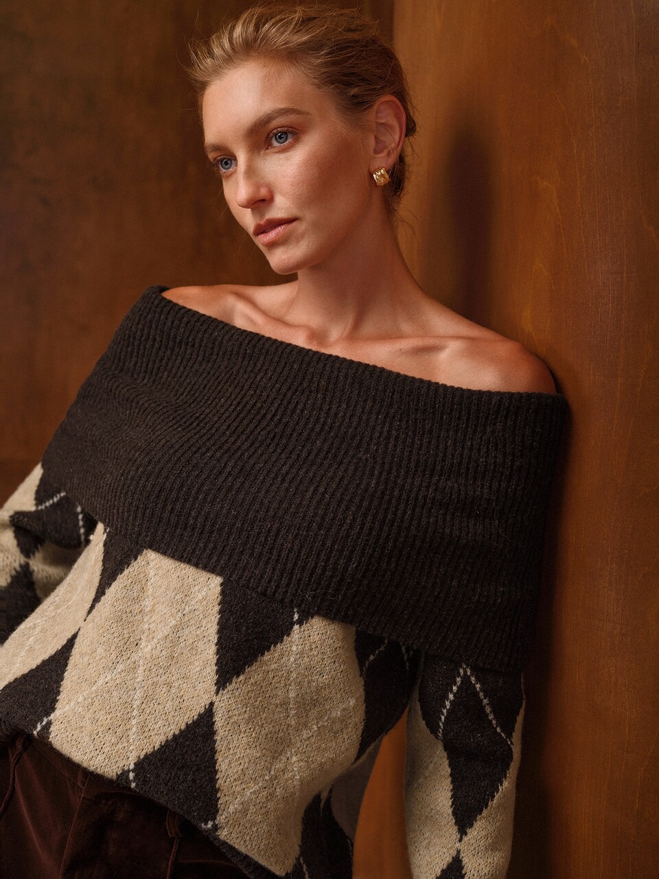 MOTF WOMEN'S GEOMETRIC PLAID PATTERN KNIT PULLOVER SWEATER, FASHIONABLE & ELEGANT, VINTAGE PREPPY STYLE, SOFT & COMFORTABLE, LOOSE FIT, SUITABLE FOR AUTUMN/WINTER DAILY COMMUTE & CASUAL WEAR