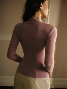 MOTF PREMIUM WOMEN'S WOOL SOLID COLOR TIE NECK SWEATER - Baby Pink - View 4