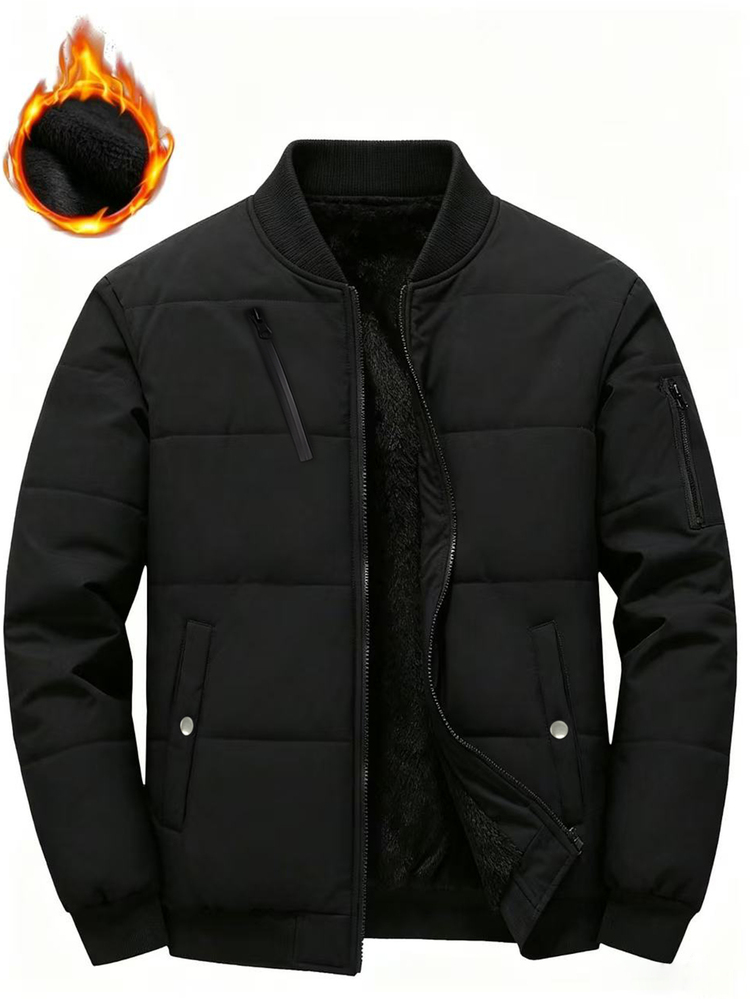 Manfinity Homme Chaqueta de invierno de manga larga con cremallera delantera de unicolor para hombre - Negro - Añade 1