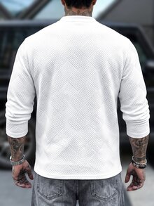 Manfinity CasualCool 男士白色純色領口長袖 Polo 衫，秋季老錢風美學，針織提花面料，休閒百搭風格，送給男友的禮物 - 白色 - 查看 3