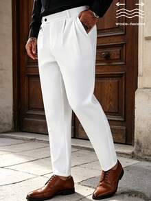 Manfinity Mode Men's White Solid Color Durable Business Commute Slim Straight Leg Dress Pants - White - View 3