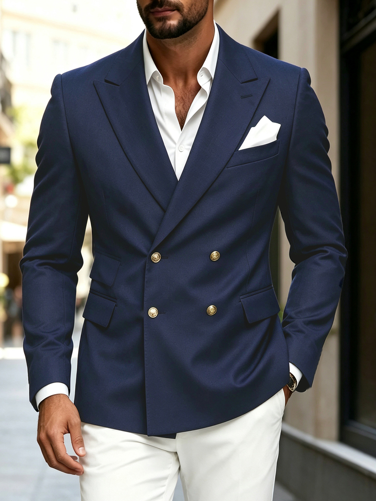 Manfinity Mode Men's All-Season Navy Blue Peak Lapel Suit Jacket, Fabric For Home, Commute And Business - Navy Blue - View 6