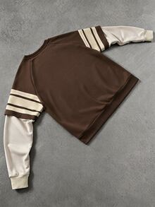 Manfinity Homme 男士舒適圓領長袖 2 合 1 T恤，89 號印花，休閒度假、派對、聚會、朋友約會、球類運動、極簡辦公，四季經典山本風長袖 T恤，適合自穿或送禮給朋友 - 彩色 - 查看 2