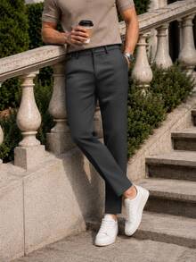 Manfinity Homme Men Solid Color Simple And Versatile Slim Fit Suit Formal Pants Formal, Ceremony - Black - View 4