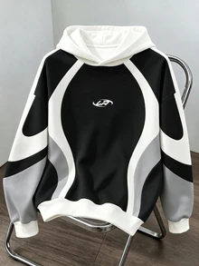 Daypath 男士 Techwear 黑白對比連帽衛衣，未來感風格，街頭穿搭，適合休閒穿著，送給男友的貼心禮物 - 彩色 - 查看 5