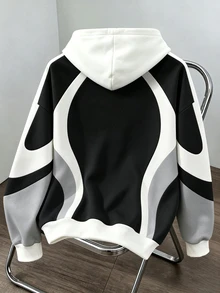 Daypath 男士 Techwear 黑白對比連帽衛衣，未來感風格，街頭穿搭，適合休閒穿著，送給男友的貼心禮物 - 彩色 - 查看 2